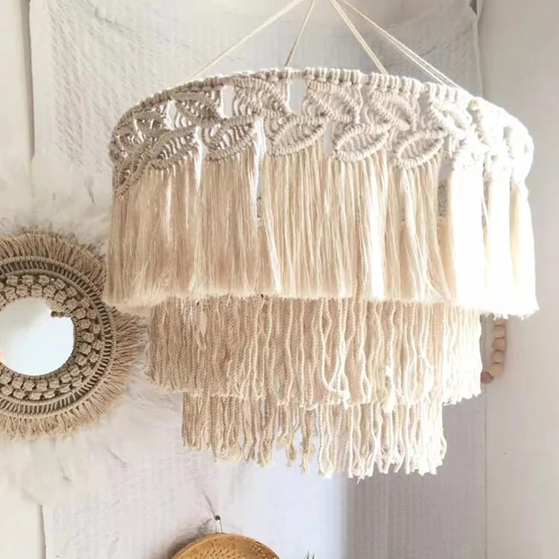 Abat-jour en macramé boho : Élégance nordique pour un éclairage enchanteur de votre demeure.-LUMICONCEPT