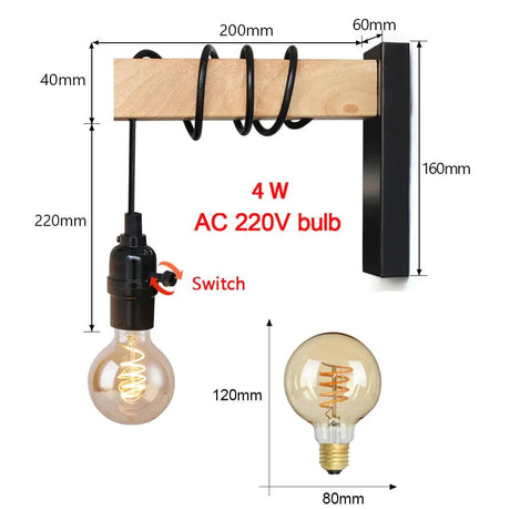 Applique Murale : Lampe Murale Industrielle avec Ampoule Aparante-LUMICONCEPT