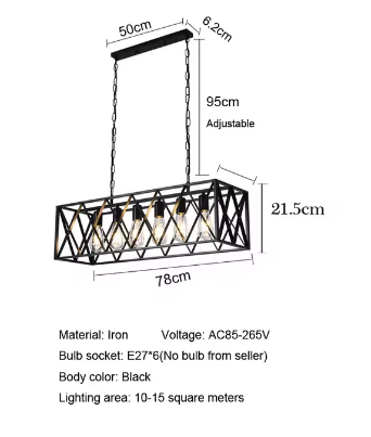 Industrial Pendant Light with 6 Heads in Black Metal for Retro Ambiance