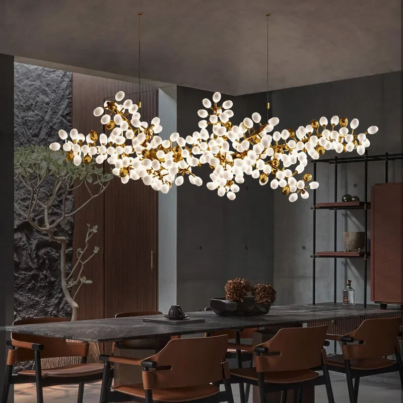 Chandelier Élégant en Cuivre et Verre de Jade Blanc - Taille Personnalisable-LUMICONCEPT