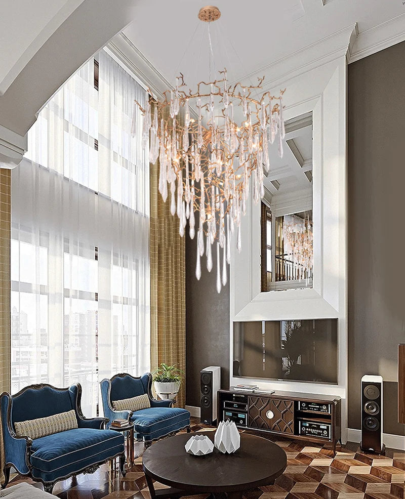 Chandelier en cristal moderne aux inspirations florales et élégantes pour un foyer sophistiqué.-LUMICONCEPT