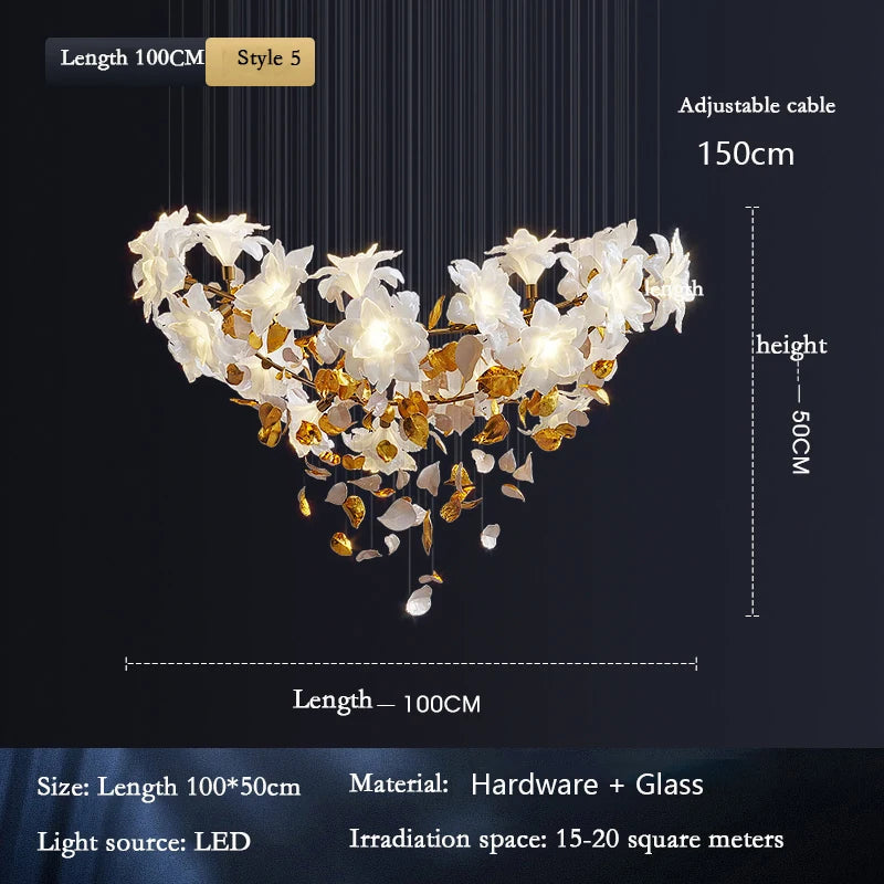 Éblouissant lustre en cristal aux fleurs volantes pour une élégance raffinée dans votre espace.-LUMICONCEPT