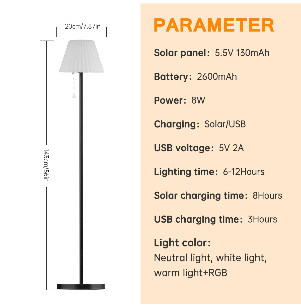 Lampadaire Solaire LED Réglable avec Chargeur USB - Parfait pour Intérieur et Extérieur-LUMICONCEPT