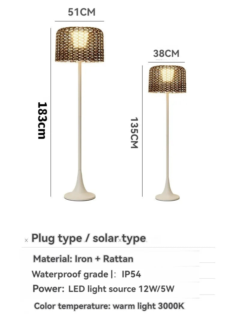 Lampadaire Solaire en Rotin Étanche pour Terrasse et Jardin - Artpad-LUMICONCEPT