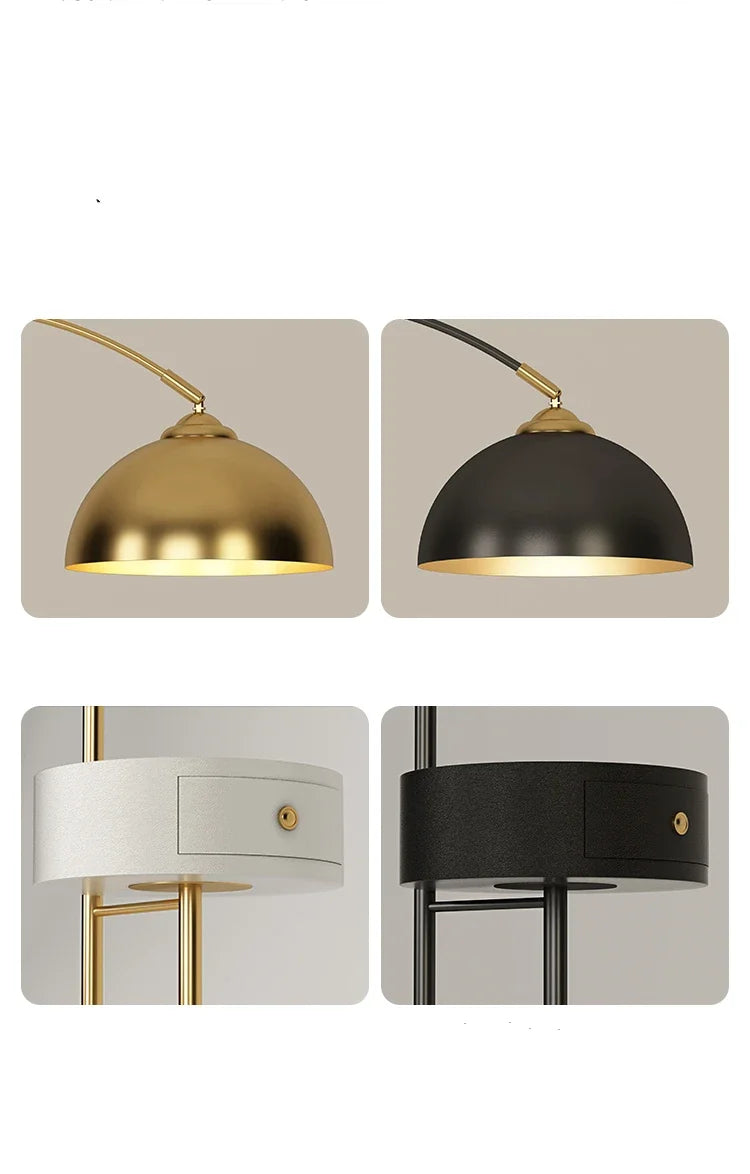 Lampadaire en métal noir et doré avec chargeur USB sans fil et éclairage LED moderne - Design contemporain pour le salon-LUMICONCEPT