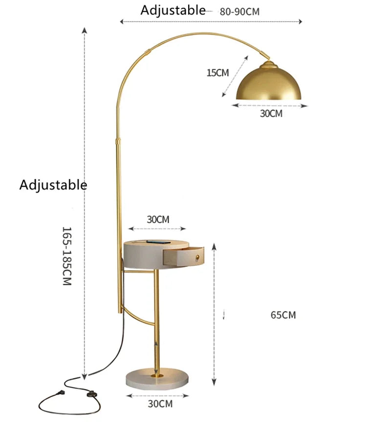 Lampadaire en métal noir et doré avec chargeur USB sans fil et éclairage LED moderne - Design contemporain pour le salon-LUMICONCEPT