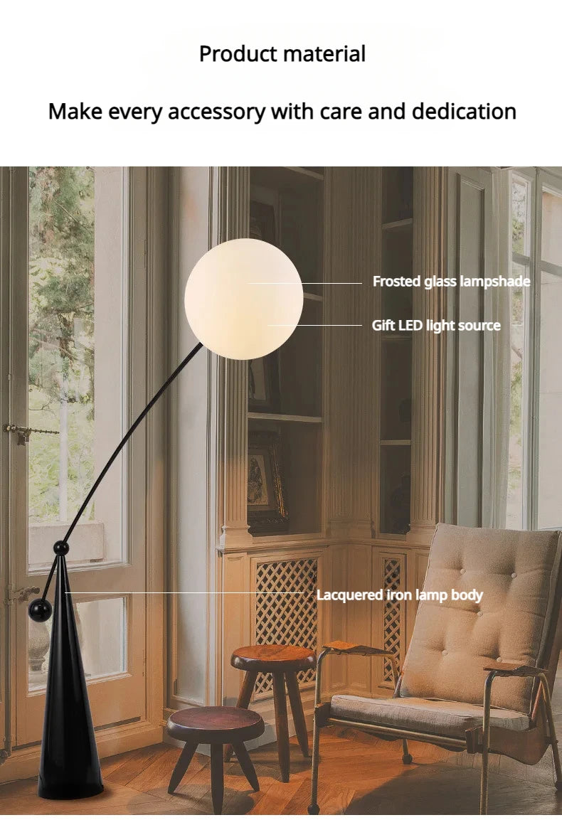 Lampe LED autoportante monochrome nordique en verre et fer pour intérieur moderne-LUMICONCEPT