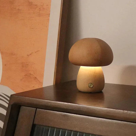 Lampe Tactile Champignon en Bois pour une Atmosphère Apaisante-LUMICONCEPT