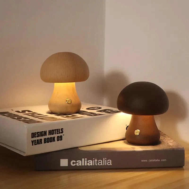 Lampe Tactile Champignon en Bois pour une Atmosphère Apaisante-LUMICONCEPT