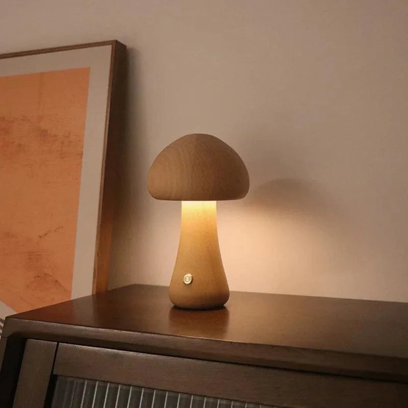 Lampe Tactile Champignon en Bois pour une Atmosphère Apaisante-LUMICONCEPT