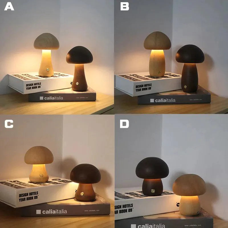 Lampe Tactile Champignon en Bois pour une Atmosphère Apaisante-LUMICONCEPT