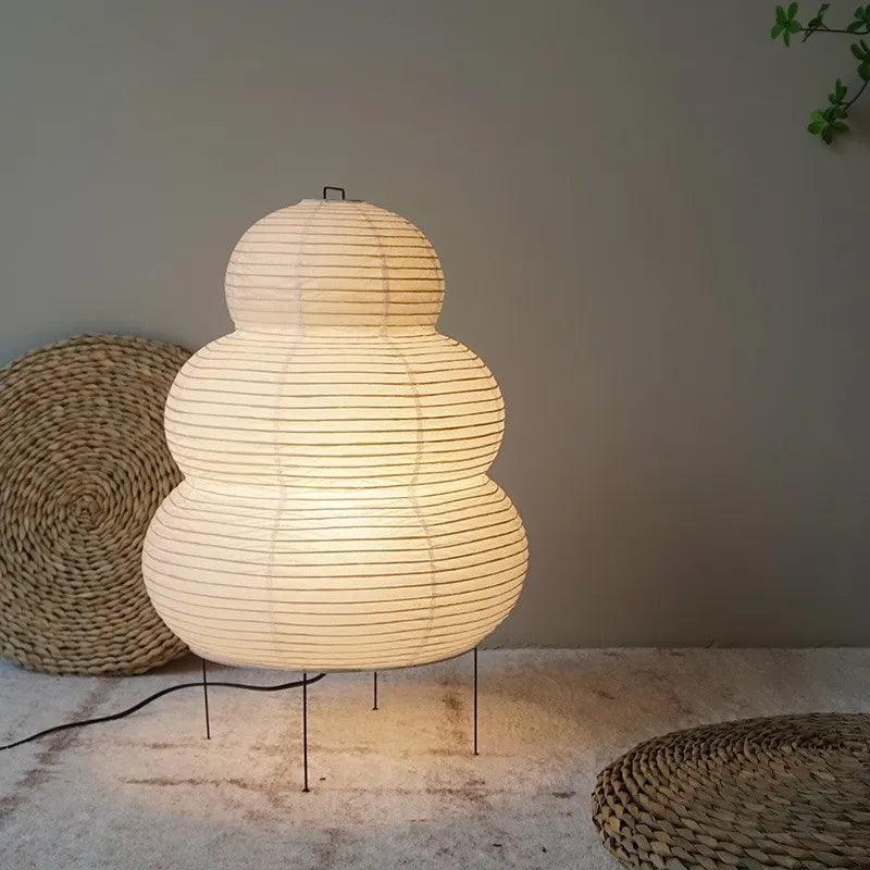 Lampe de table japonaise moderne en papier et acier inoxydable-LUMICONCEPT