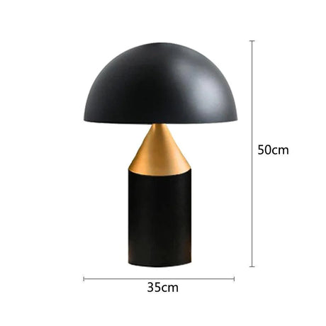 Lampe de table nordique en fer noir avec abat-jour doré champignon-LUMICONCEPT