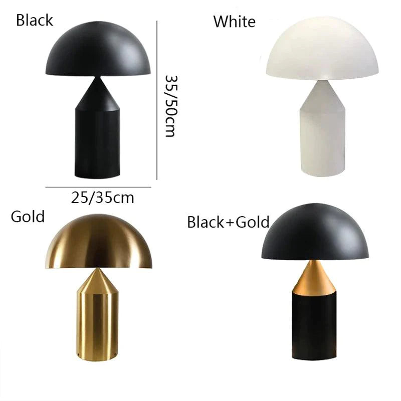 Lampe de table nordique en fer noir avec abat-jour doré champignon-LUMICONCEPT