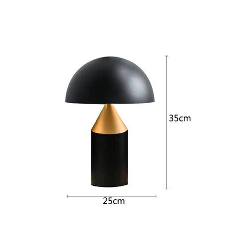 Lampe de table nordique en fer noir avec abat-jour doré champignon-LUMICONCEPT