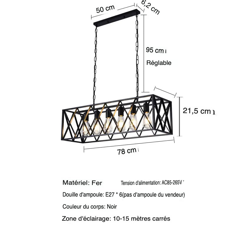 Luminaire Industriel Suspendu à 6 Têtes en Métal Noir pour Ambiance Rétro-LUMICONCEPT