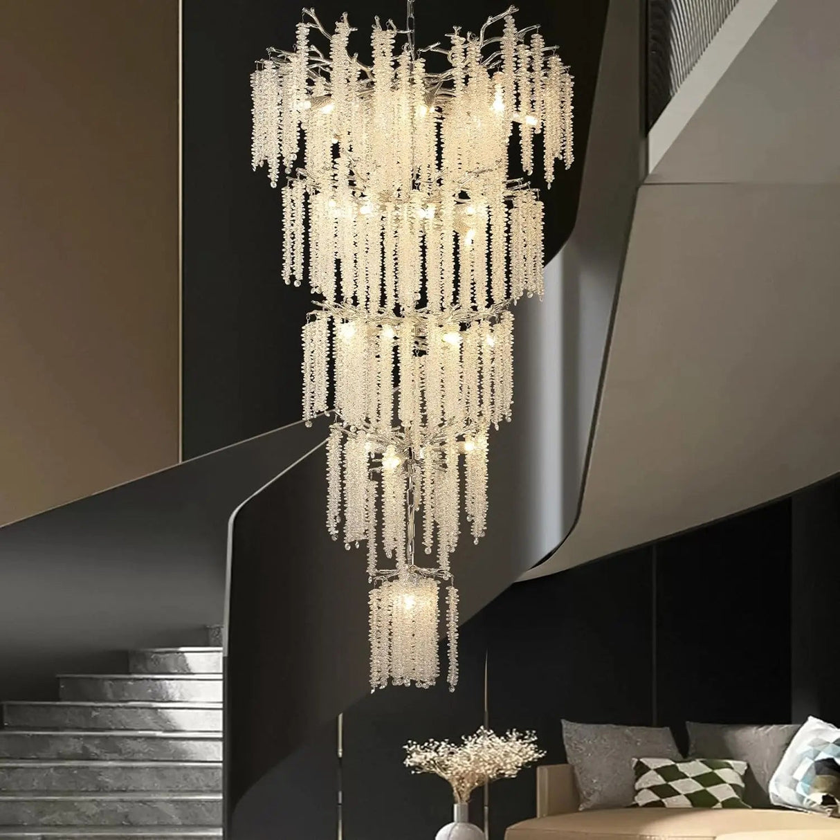 Lustre Cristal Élégant avec Pompon pour un Éclat Raffiné dans vos Espaces Chic-LUMICONCEPT