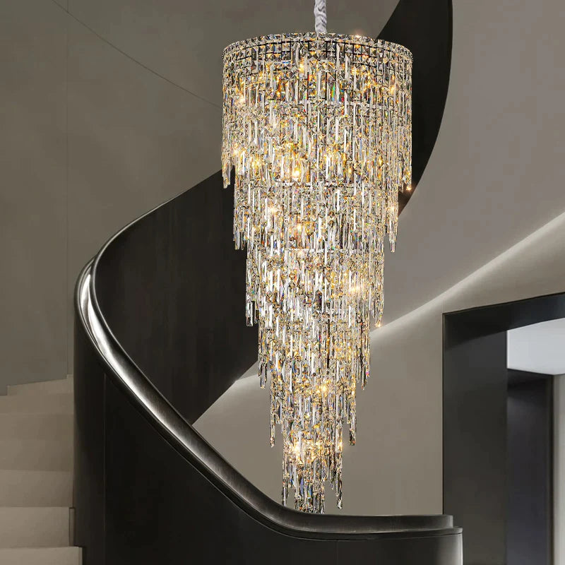 Lustre Élégant en Cristal pour Escalier avec Options Personnalisables en Acier Inoxydable-LUMICONCEPT