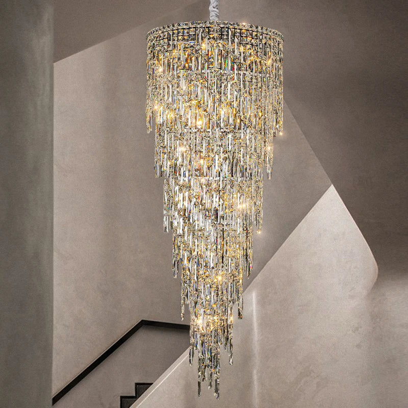 Lustre Élégant en Cristal pour Escalier avec Options Personnalisables en Acier Inoxydable-LUMICONCEPT