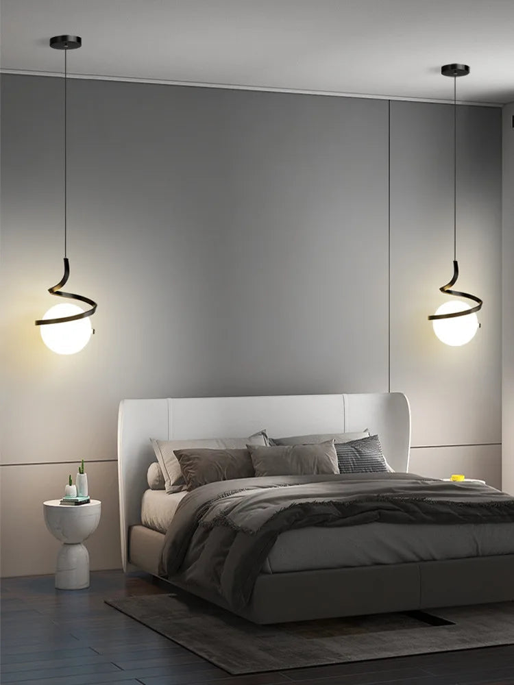 Lustre Moderne en Globe Lumineux avec Bande Métallique Hélicoïdale pour un Style Élégant-LUMICONCEPT