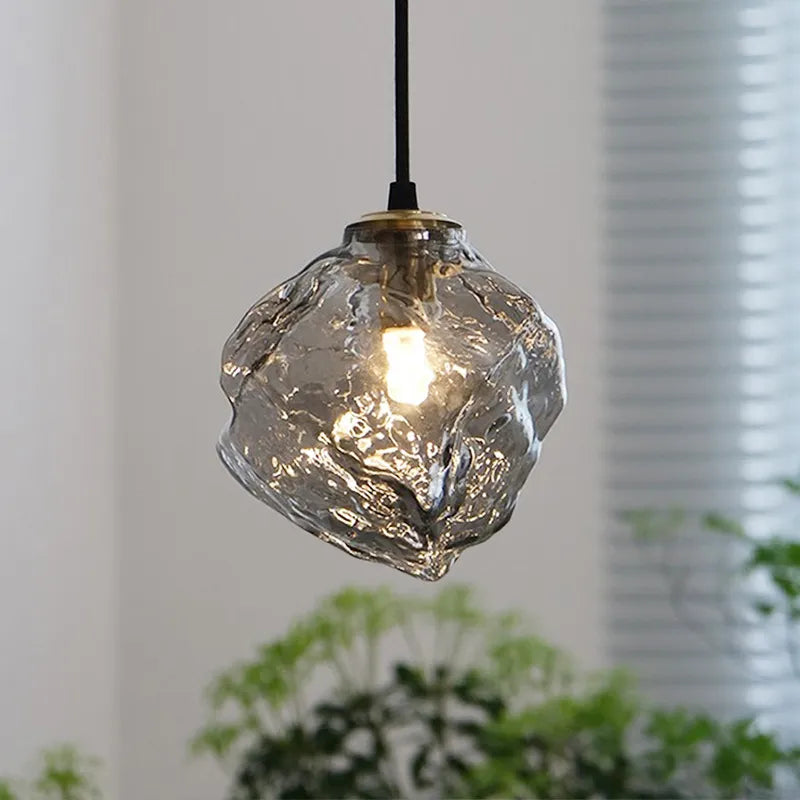 Lustre Moderne en Verre Texture Métallique avec Éclairage Rétro-LUMICONCEPT