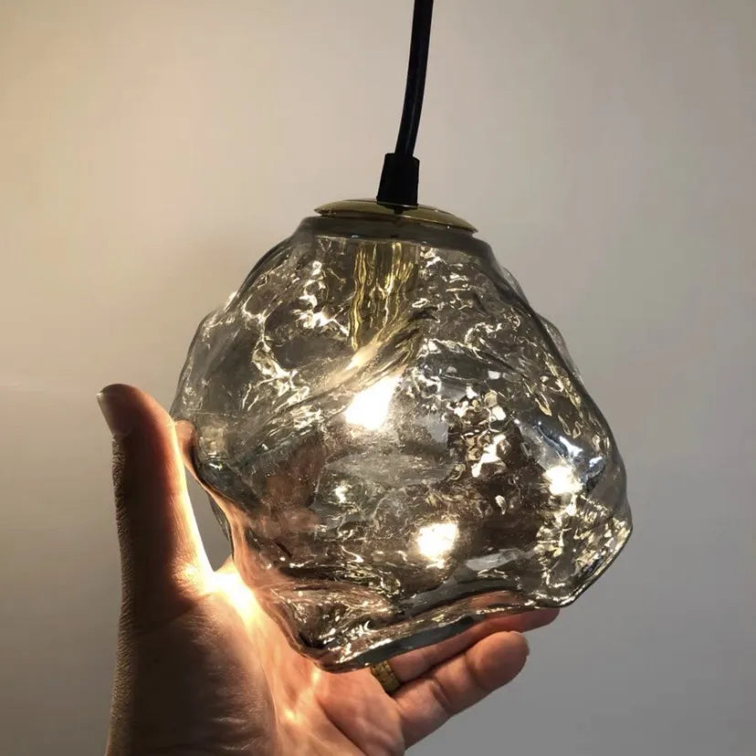 Lustre Moderne en Verre Texture Métallique avec Éclairage Rétro-LUMICONCEPT