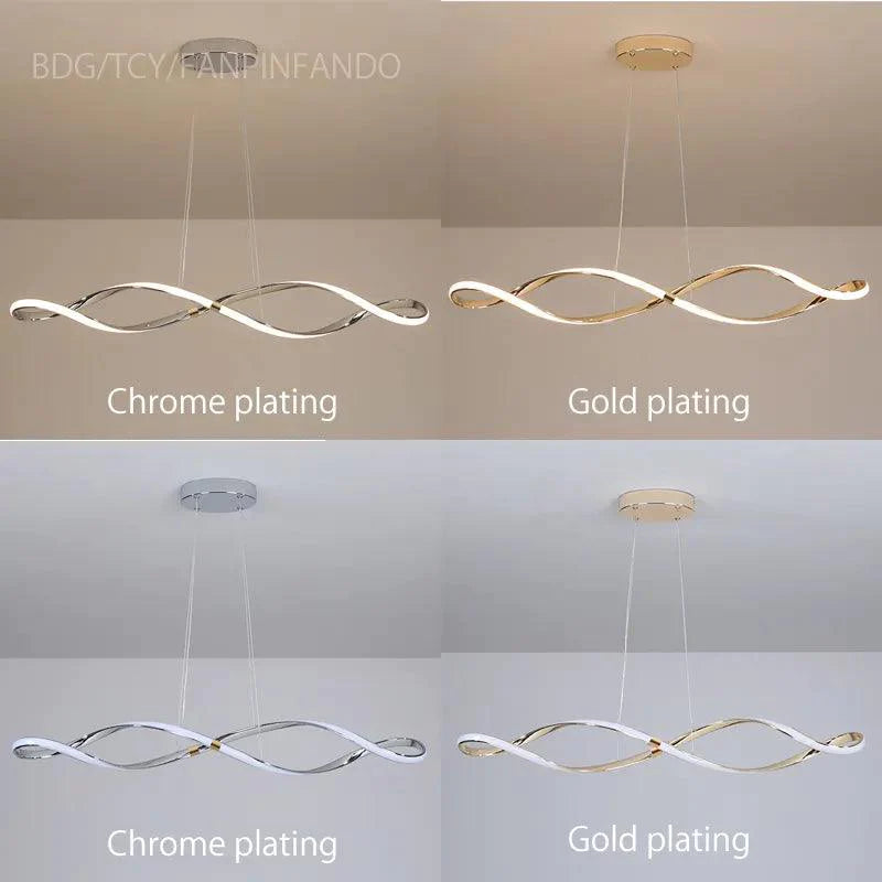 Lustre Ondulé en Chrome Poli avec Gradation LED Intelligente pour Salle à Manger-LUMICONCEPT