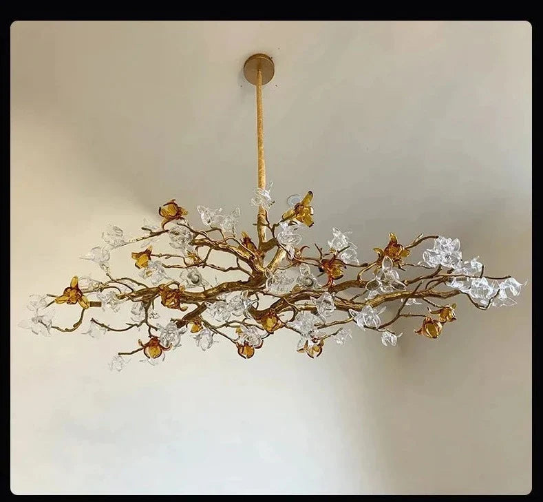 Lustre Rétro en Cuivre aux Branches d'Arbre Chinoises, Artisanat Élégant et Personnalisable-LUMICONCEPT