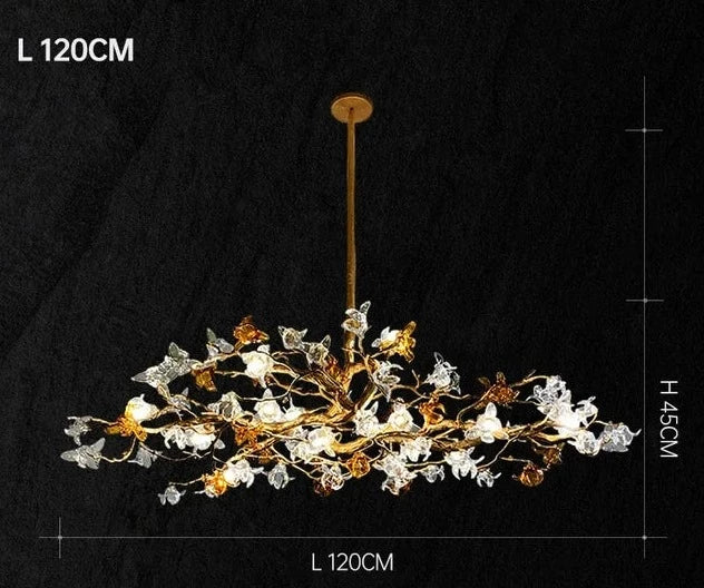 Lustre Rétro en Cuivre aux Branches d'Arbre Chinoises, Artisanat Élégant et Personnalisable-LUMICONCEPT