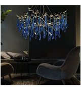 Lustre en cristal bleu de luxe avec finitions en cuivre pour un éclairage élégant et moderne.-LUMICONCEPT