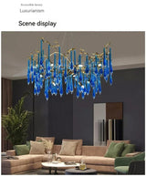 Lustre en cristal bleu de luxe avec finitions en cuivre pour un éclairage élégant et moderne.-LUMICONCEPT