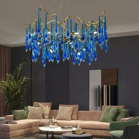 Lustre en cristal bleu de luxe avec finitions en cuivre pour un éclairage élégant et moderne.-LUMICONCEPT