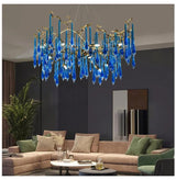 Lustre en cristal bleu de luxe avec finitions en cuivre pour un éclairage élégant et moderne.-LUMICONCEPT