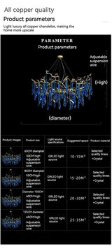 Lustre en cristal bleu de luxe avec finitions en cuivre pour un éclairage élégant et moderne.-LUMICONCEPT