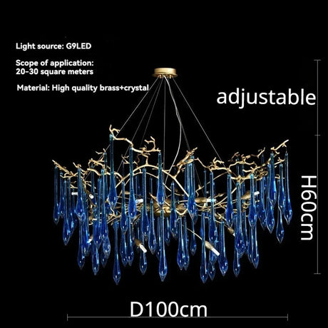 Lustre en cristal bleu de luxe avec finitions en cuivre pour un éclairage élégant et moderne.-LUMICONCEPT