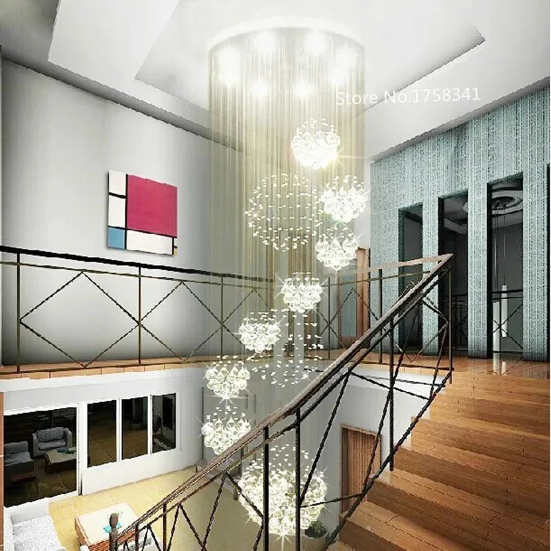 Lustre en cristal suspendu pour un hall moderne, illuminant avec élégance votre escalier et espace de vie.-LUMICONCEPT