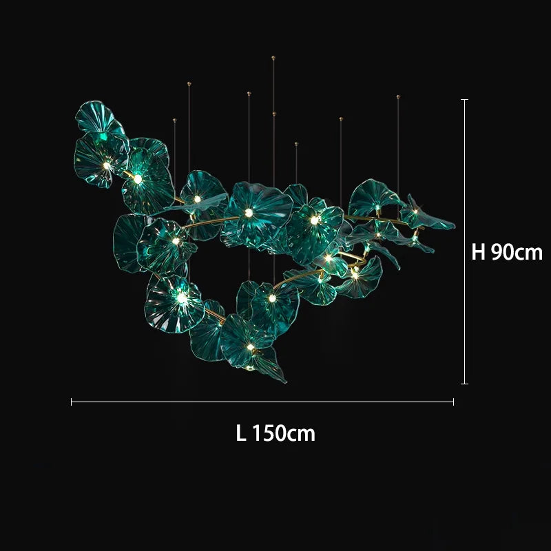 Lustre en verre vert et cuivre poli pour une élégance contemporaine.-LUMICONCEPT