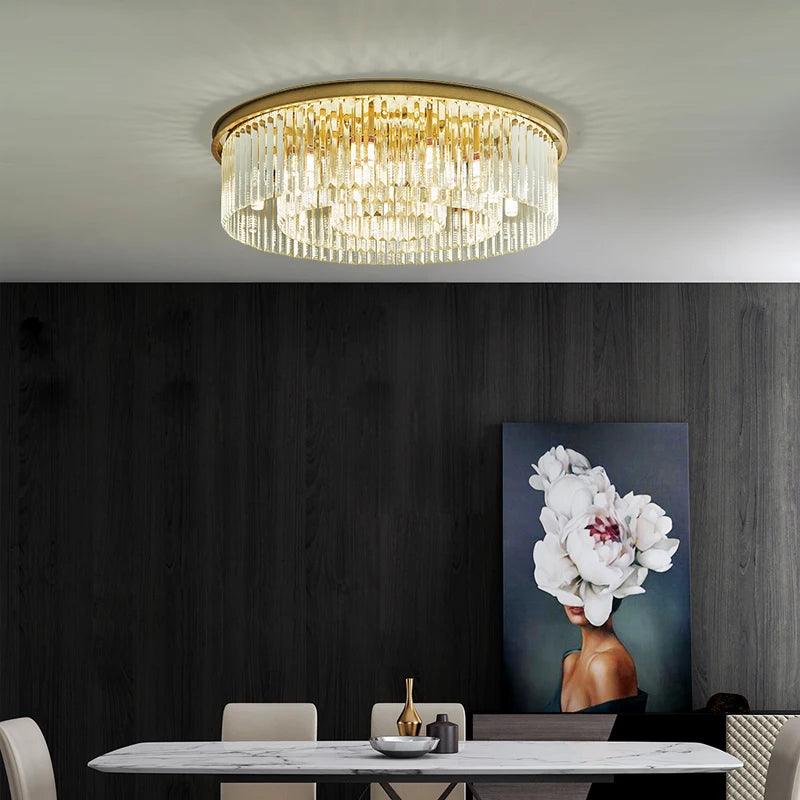 Plafonnier Design : Cristal Somptueux avec Finition Dorée-LUMICONCEPT