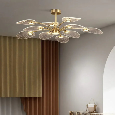 Plafonnier Design : Feuille Design en Métal Doré pour un Éclairage Naturel-LUMICONCEPT