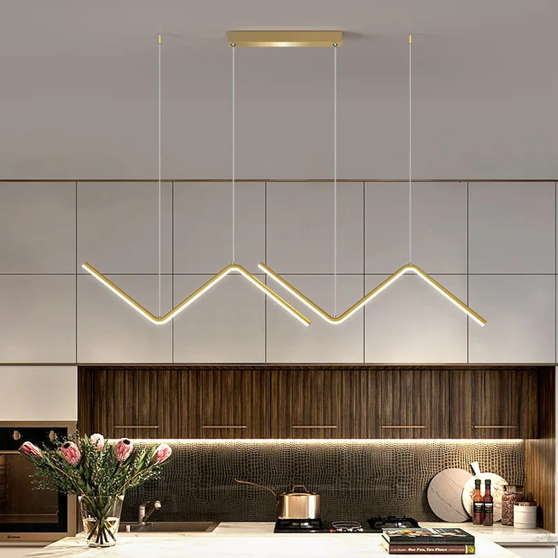 Lange LED-Pendelleuchte DARHYNA – Moderne Eleganz in Gold und Schwarz