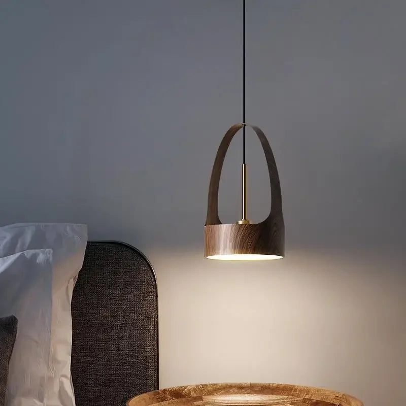 Lampe LED Suspendue en Bois de Noyer au Design Nordique Moderne