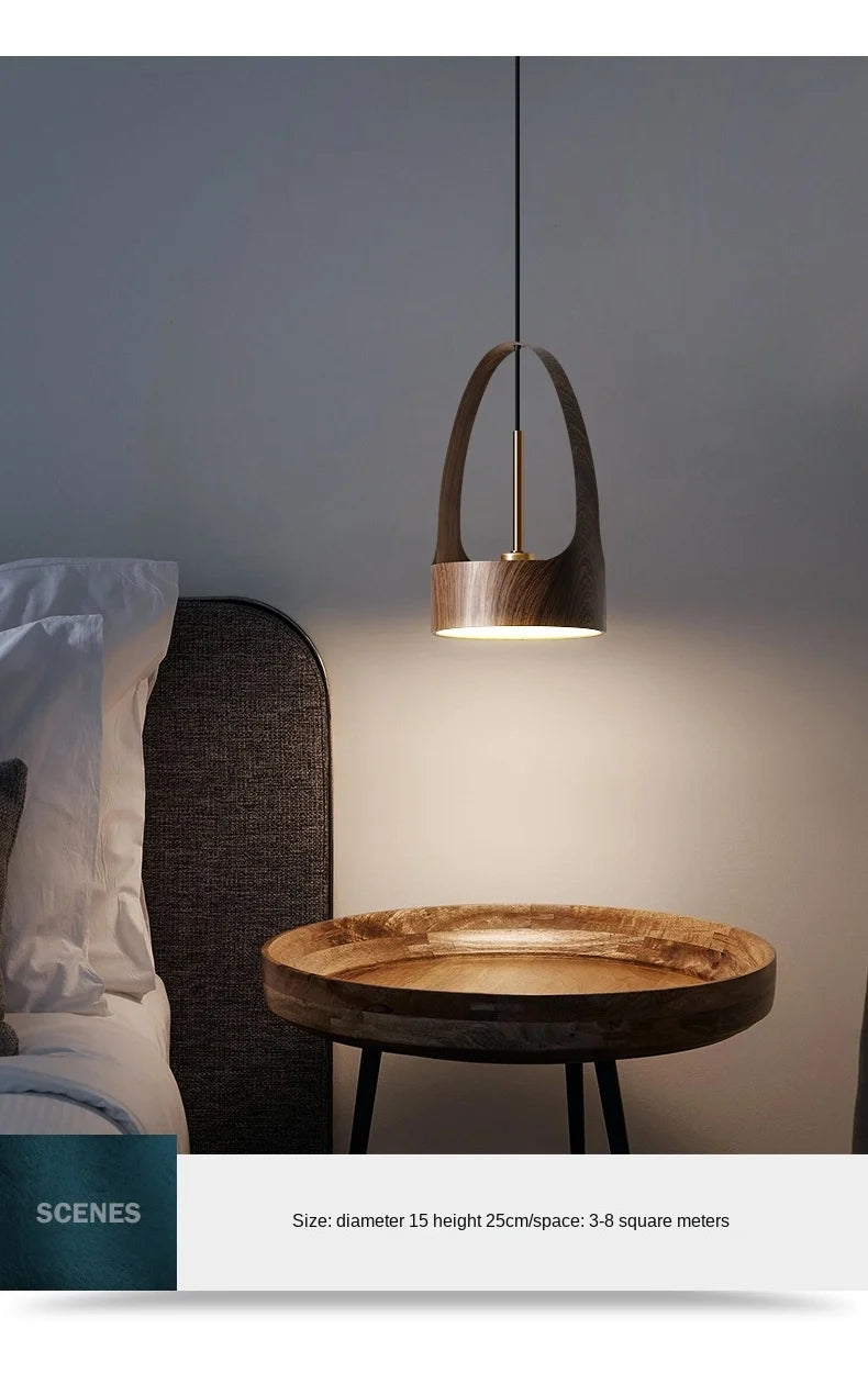 Lampe LED Suspendue en Bois de Noyer au Design Nordique Moderne