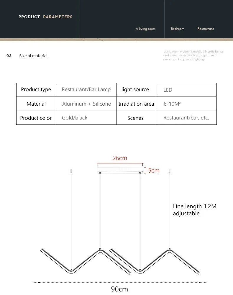 Lange LED-Pendelleuchte DARHYNA – Moderne Eleganz in Gold und Schwarz