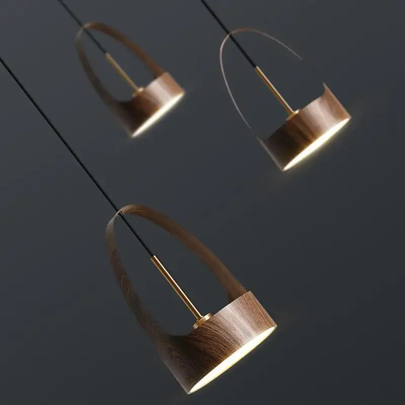 Lampe LED Suspendue en Bois de Noyer au Design Nordique Moderne