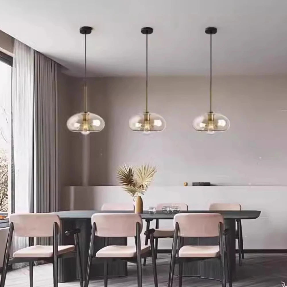 Lampe LED Suspendue Industrielle en Verre Design Moderne - ASCELINA