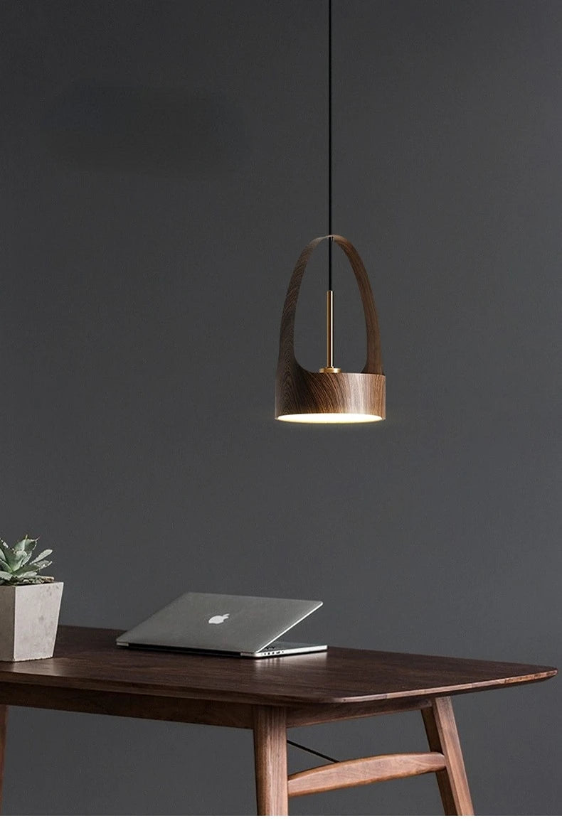 Lampe LED Suspendue en Bois de Noyer au Design Nordique Moderne