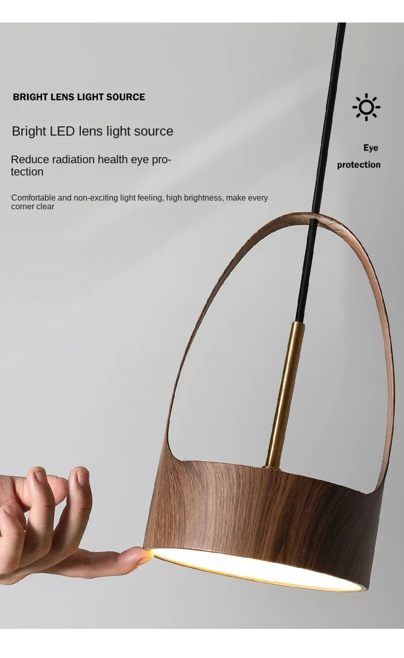 Lampe LED Suspendue en Bois de Noyer au Design Nordique Moderne