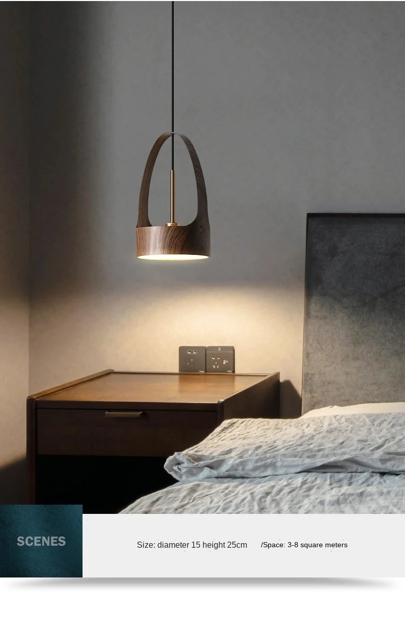 Lampe LED Suspendue en Bois de Noyer au Design Nordique Moderne