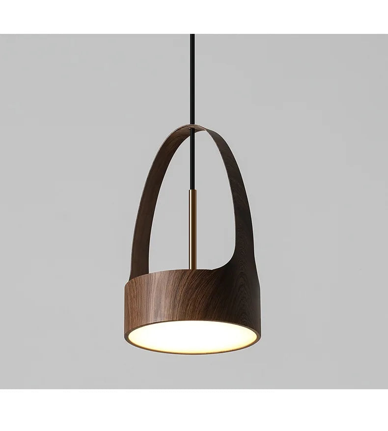 Lampe LED Suspendue en Bois de Noyer au Design Nordique Moderne