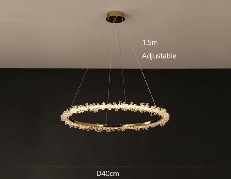 Suspendu Design : Multiples Anneaux Lumineux en Laiton et Cristal-LUMICONCEPT